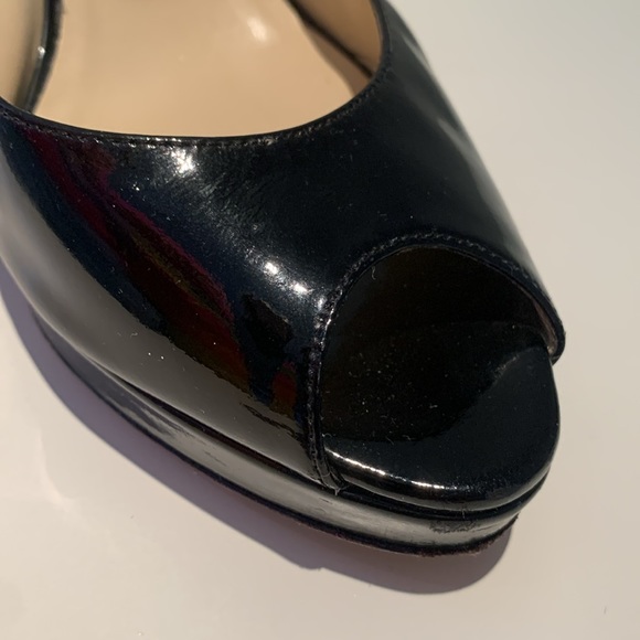 Jimmy Choo Nova Black Patent Peep Toe Platform Slingback 100mm Pumps 38 1/2 - Picture 12 of 16